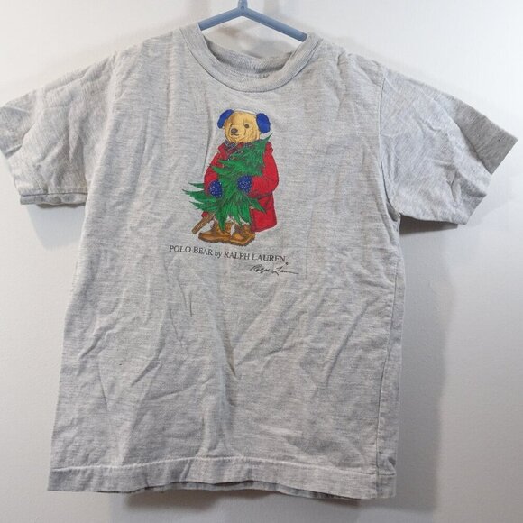 Polo Ralph Lauren Shirt Short Sleeve Size 5 Boy Polo Bear Christmas Tree Holiday - Picture 1 of 5